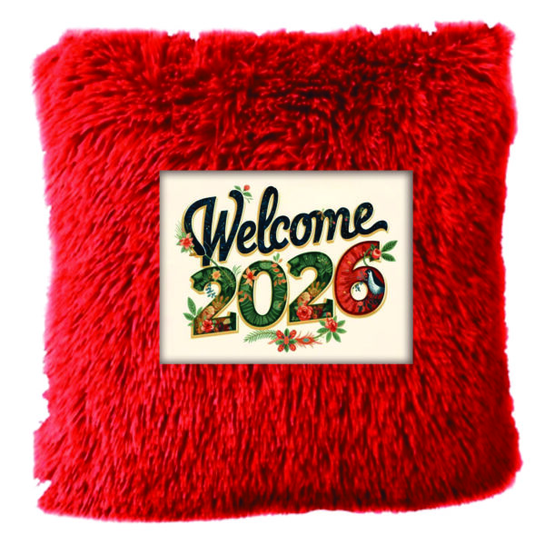 New Year Red Fur Cushion (Printed)