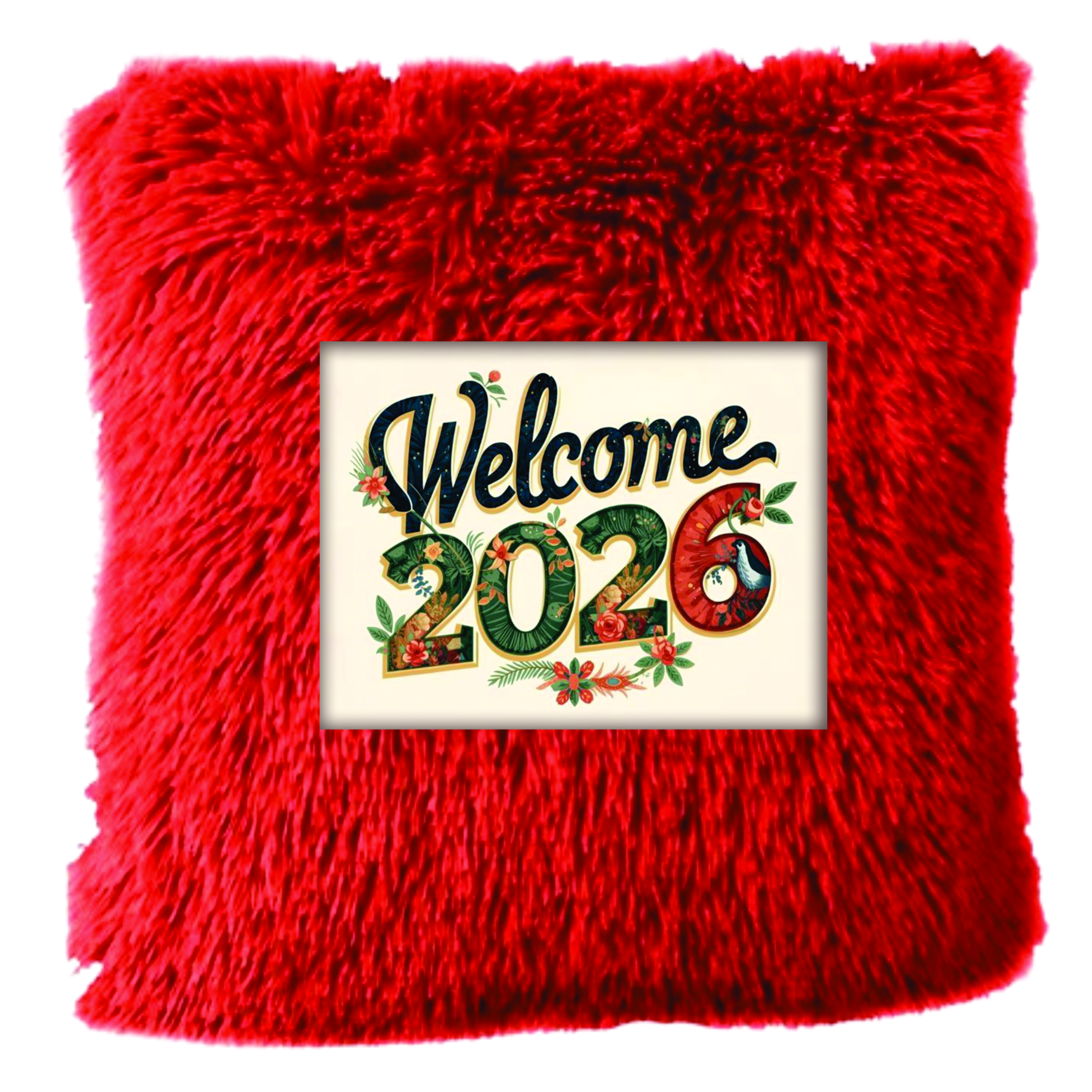 New Year Red Fur Cushion (Printed)